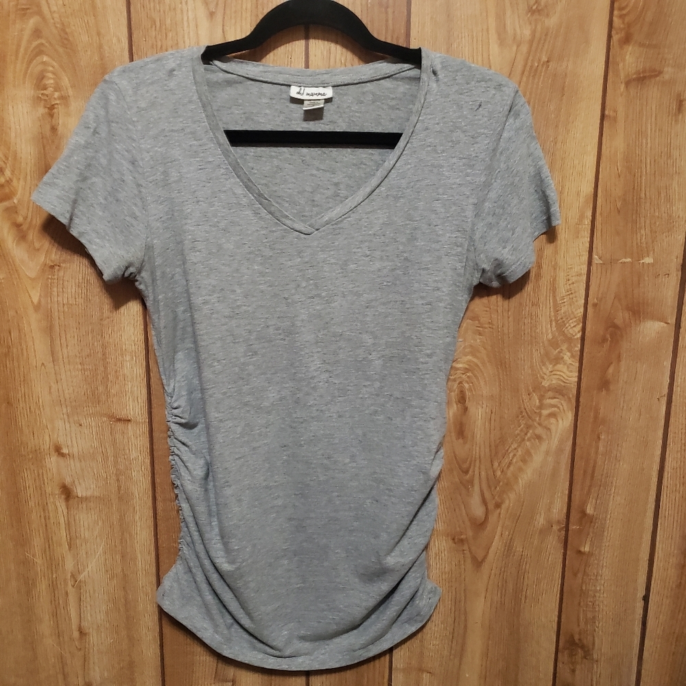 Gray Maternity T-Shirt Stretch Postpartum Bodycon OH!  Mamma Size Small